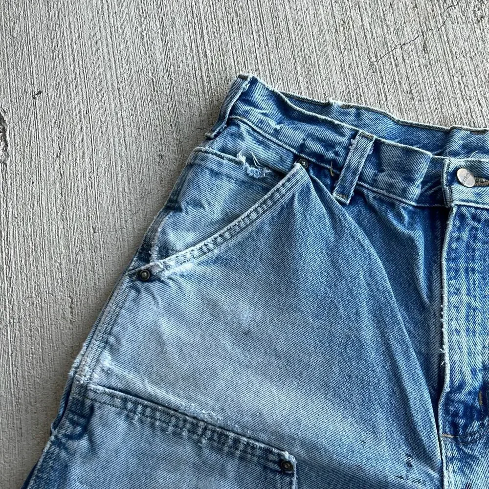Carhartt faded denim blue jean double knee work wear carpenter pants